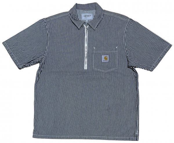 美品 参考定価12100円 Carhartt WIP カーハート S/S DASH SHIRT ハーフジップ ヒッコリー 半袖 シャツ ワーク シャツの画像1