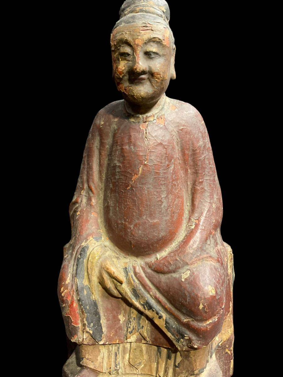 R03/時代 木彫 伝来 彩色 仏像 仏教美術 座像 中国 骨董 の画像7