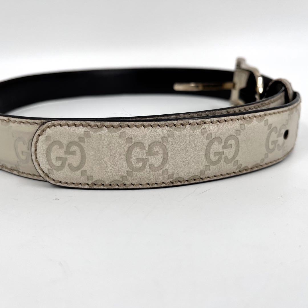 GUCCI Guccisima belt leather Gold metal fittings buckle GG pattern Logo type pushed . white white group men's lady's 