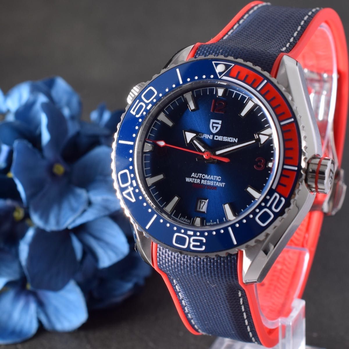 腕時計 メンズ 韓国 セラミック ラバー 青赤 シー お洒落 高級 箱 機械式 オマージュ ラバーバンド セラミックベゼル