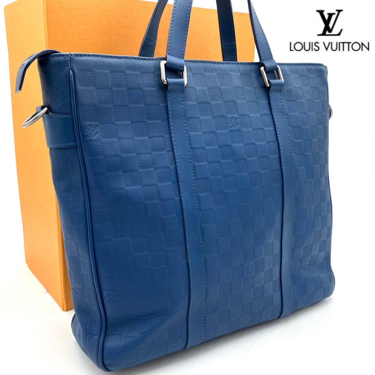 【極美品】LOUIS VUITTON ルイヴィトン タダオPM ダミエアンフィニ N41352 トートバッグ ビジネスバッグ ネプテューヌ ブルー A4可 PC可_画像1