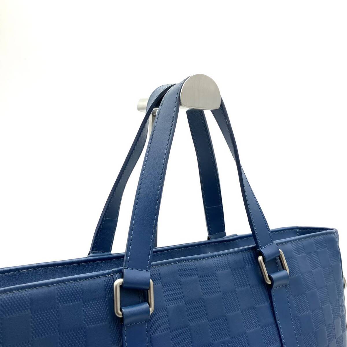 【極美品】LOUIS VUITTON ルイヴィトン タダオPM ダミエアンフィニ N41352 トートバッグ ビジネスバッグ ネプテューヌ ブルー A4可 PC可の画像3