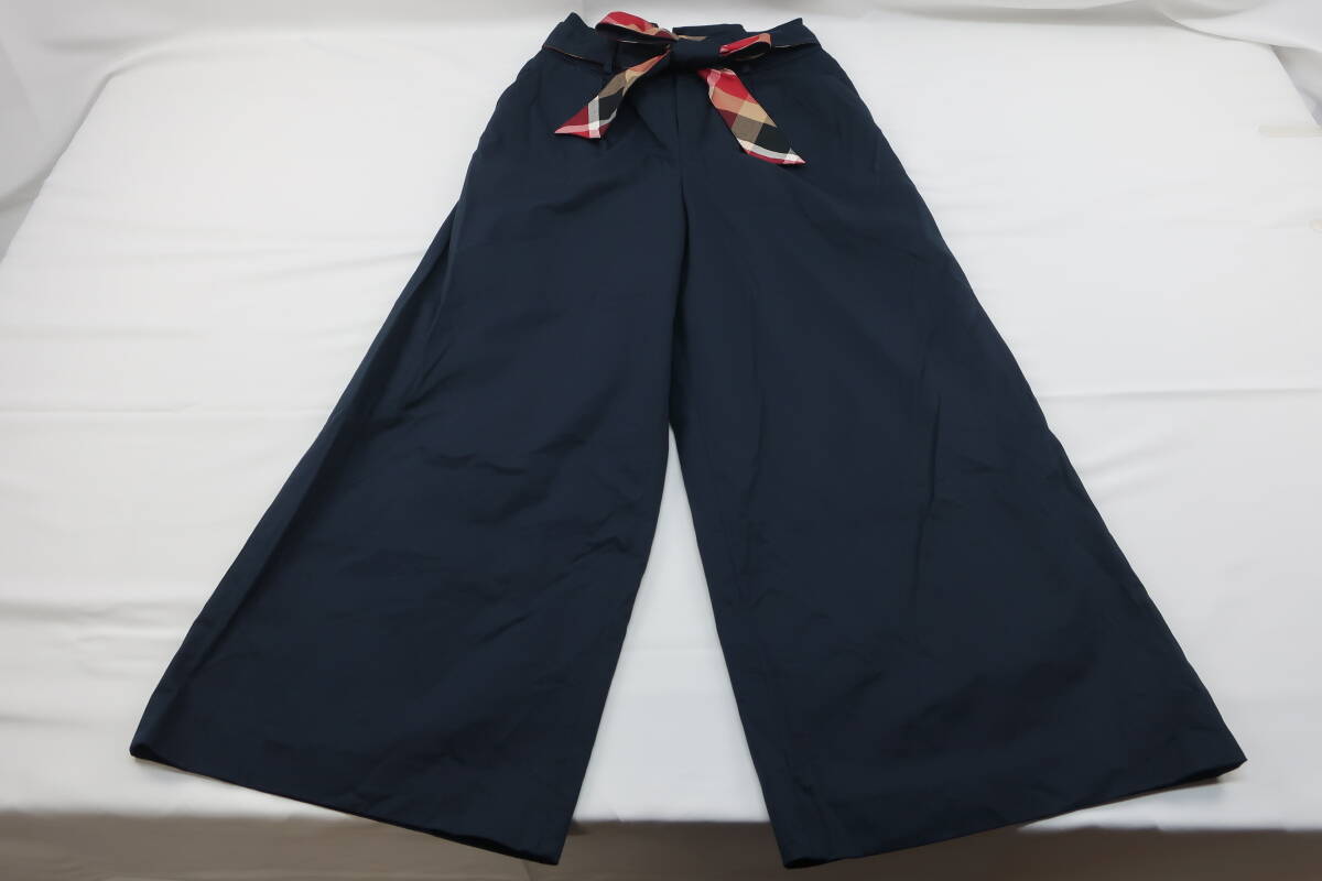 【送900円】 369 BLUE LABEL CRESTBRIDGE ブルーレーベル クレストブリッジ レディース ワイドパンツ ネイビー 38 ストレッチありの画像2