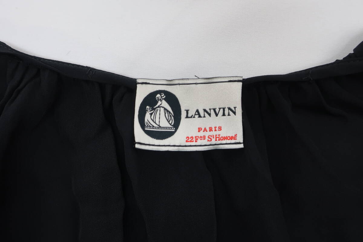【送900円】 820 LANVIN ランバン フランス製 イレギュラーヘムワンピース ノースリーブ 黒 38 シルク100％ 絹の画像8