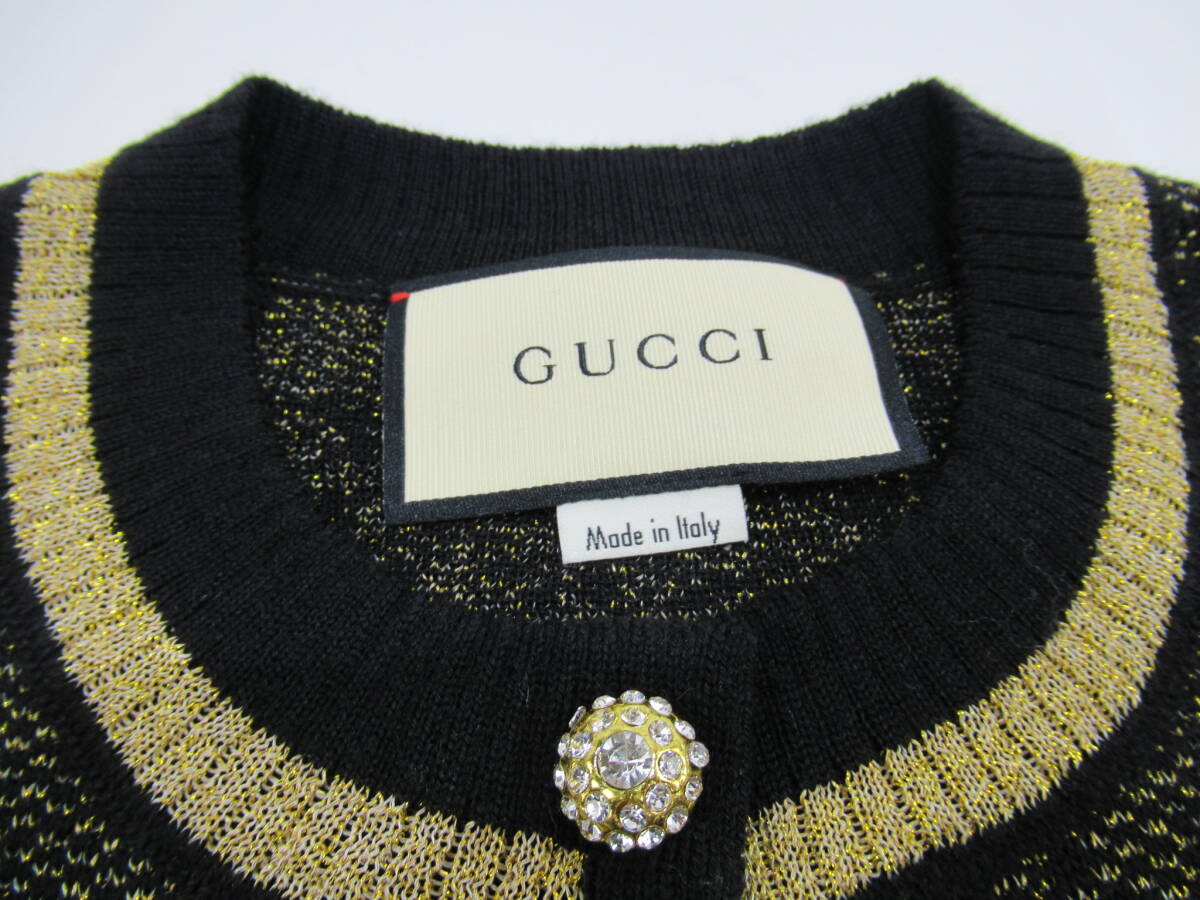 ★【S送900円】1164 GUCCI グッチ イタリア製 レディース アンサンブルニット カーディガン＆半袖セーター 総柄 ラメ入り M 毛混の画像3