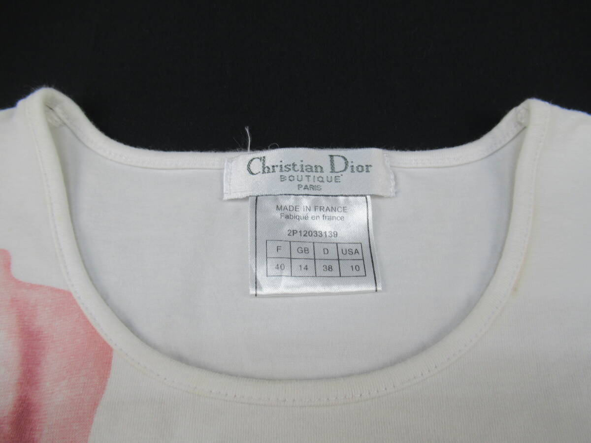 ★パケット発送/同梱不可【S送400円】1176 Christian Dior クリスチャンディオール フランス製 レディース Tシャツ 白×マルチ F 40の画像2