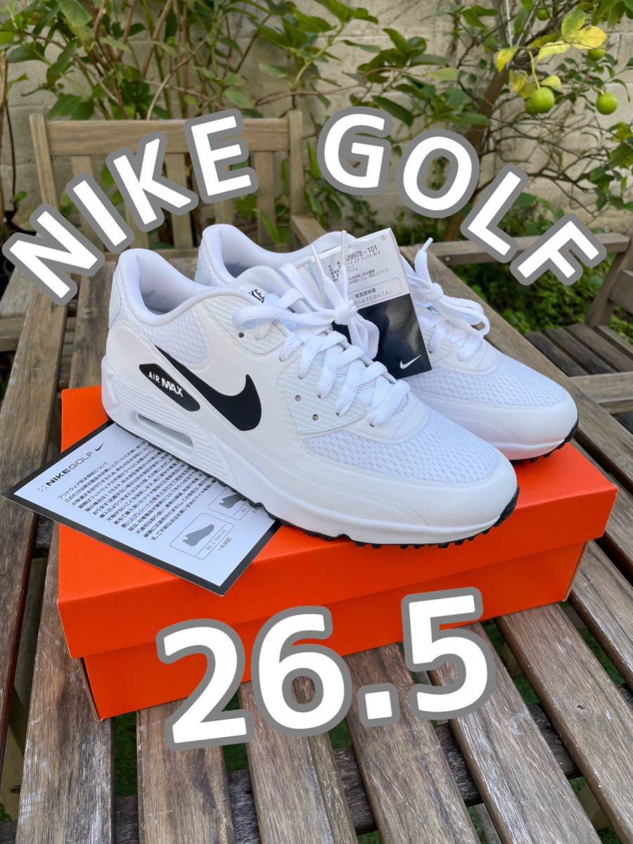 ナイキ ゴルフ26.5 NIKE AIRMAX90 GOLF エアマックス90 ゴルフ ゴルフシューズ スパイク スパイクレス ホワイト 白_画像1