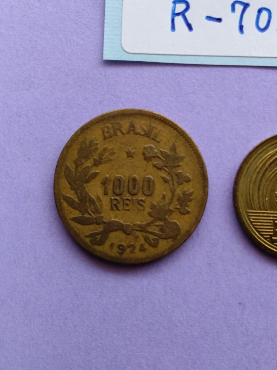 外国コイン ブラジル (Rー７０３) 古銭 １０００レイス硬貨 １９２４年の画像3