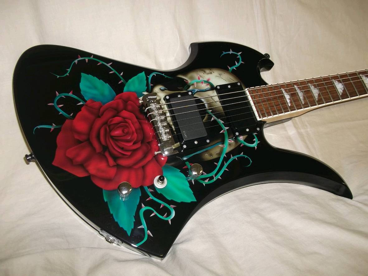 FERNANDES MG 160R Rose&Skull Hide X JAPAN HIDE フェルナンデス 限定 薔薇ドクロ ヒデモデル EMG 改造有り品 モッキンバードタイプの画像9