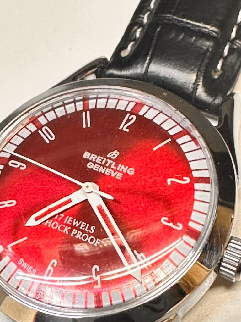 ヴィンテージ ブライトリング BREITLING 赤文字盤 手巻き ユニセックス腕時計 ショックプルーフ ムーブメント 17jewels スイス製 再生品の画像1