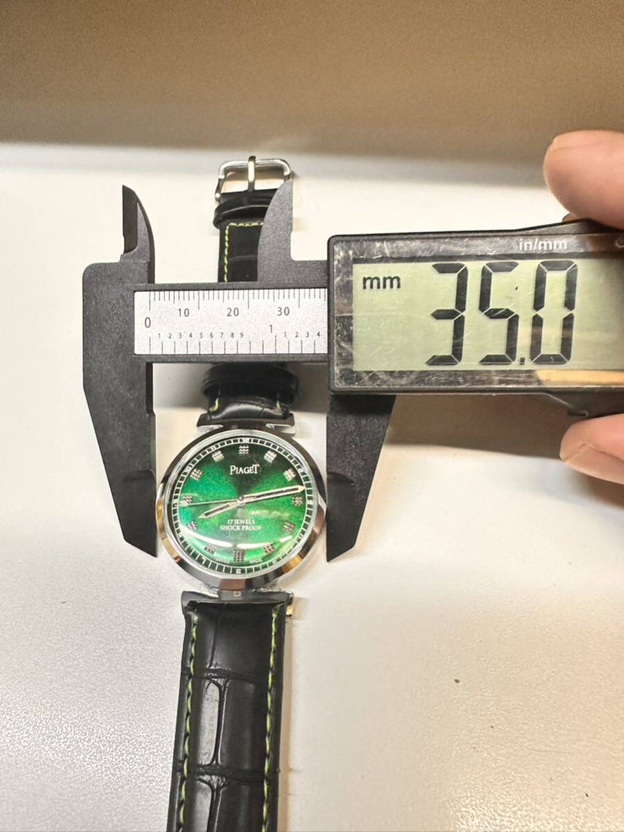 ヴィンテージ ピアジェ PIAGET 美しいグリーン文字盤 手巻き ユニセックス腕時計 ショックプルーフ ムーブメント 17石　スイス再生品 _画像5