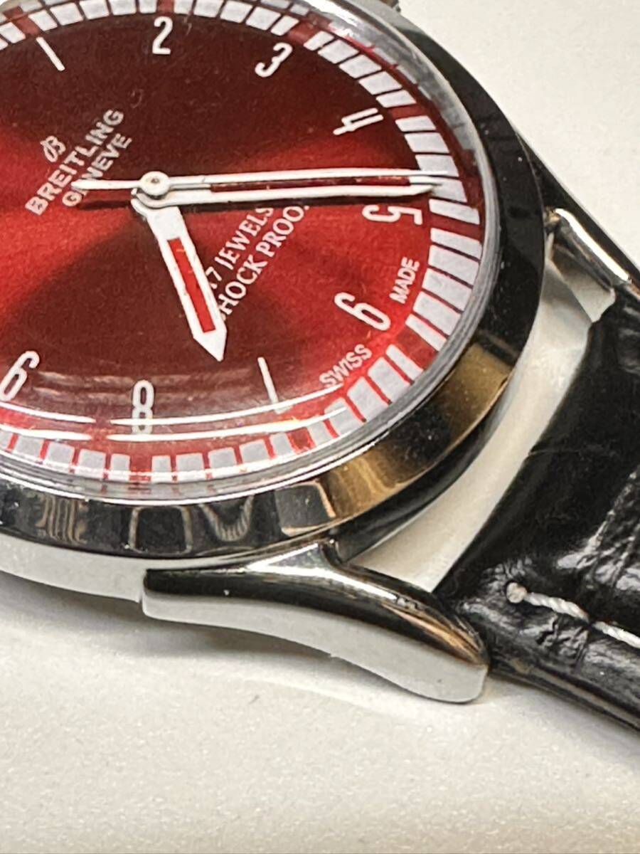 ヴィンテージ ブライトリング BREITLING 赤文字盤 手巻き ユニセックス腕時計 ショックプルーフ ムーブメント 17jewels スイス製 再生品の画像10