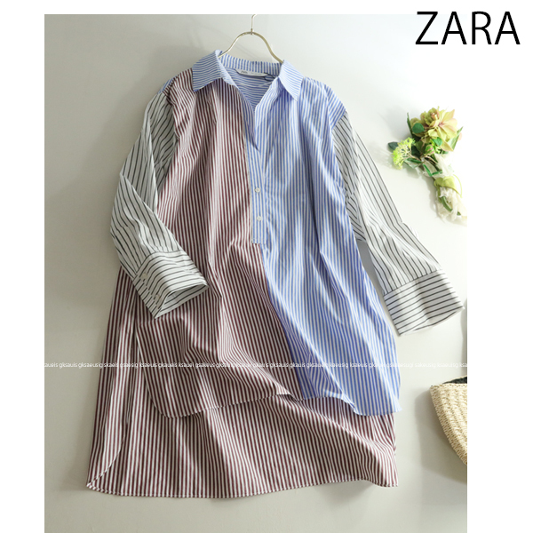 タグ付き新品♪ZARA ザラ★マルチストライプボーダープルオーバーシャツチュニックトップス Lサイズの画像1