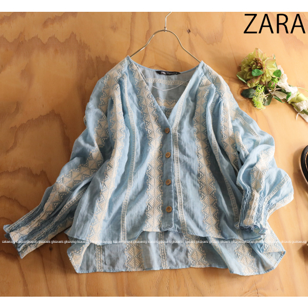 未用品♪ZARA ザラ★大人可愛い♪刺繍レースエンブロイダリーVネックブラウストップスの画像1