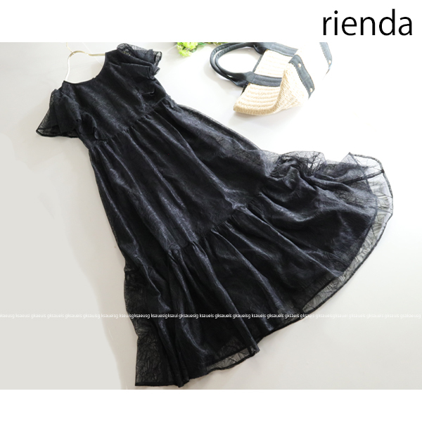 リエンダ rienda ★大人可愛い♪シアーフラワーレースフリル袖ロング丈ワンピースの画像3