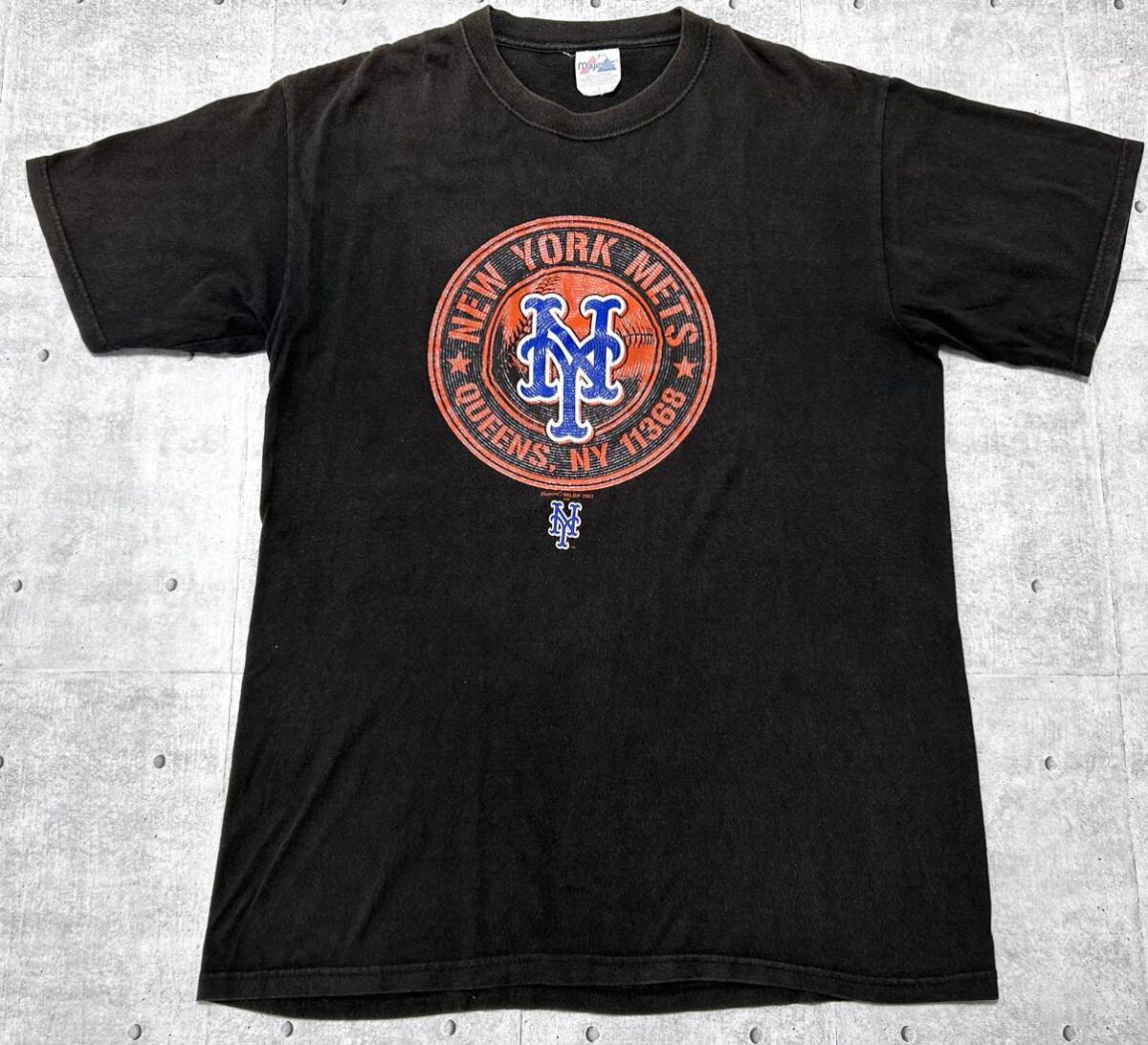 00s USA企画 Majestic製 NEW YORK METS Tシャツ　　2003年 マジェスティック ニューヨーク メッツ 大きいサイズ 色あせ フェード 柳9513_画像1