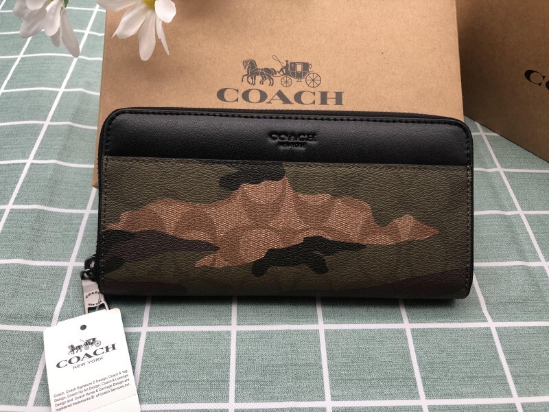 COACH コーチ 長財布 財布 プレゼント 贈り物 レザー ウォレット 新品 ブランド メンズ レディース シグネチャー ギフト ズック 迷彩A155_画像1