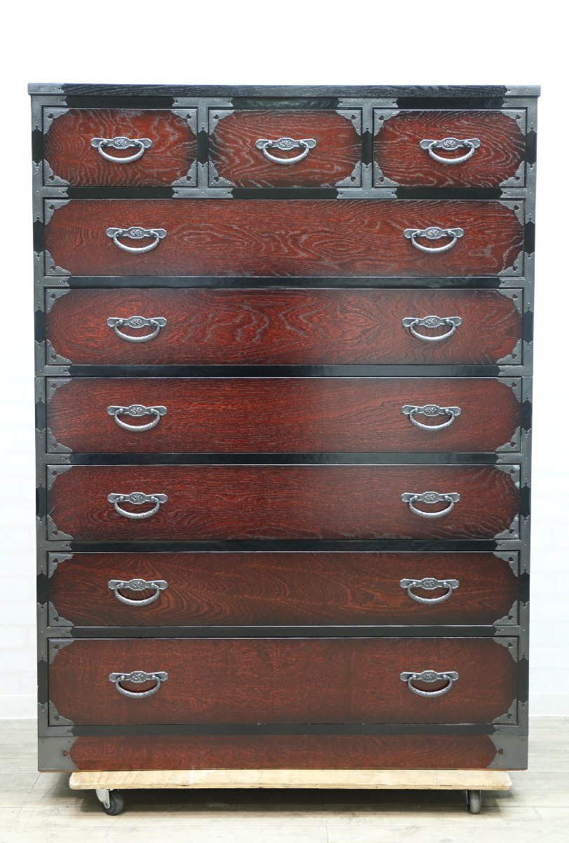 #[H0218]*.. chest of drawers * Japanese-style chest *.. chest *7 step 9 cup * storage chest * peace furniture * interior *..* old Japanese-style house * old ..* metal fittings attaching *