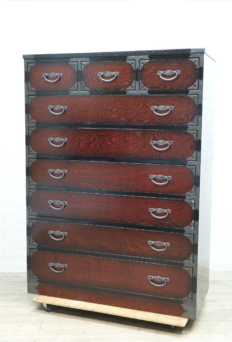 #[H0218]*.. chest of drawers * Japanese-style chest *.. chest *7 step 9 cup * storage chest * peace furniture * interior *..* old Japanese-style house * old ..* metal fittings attaching *