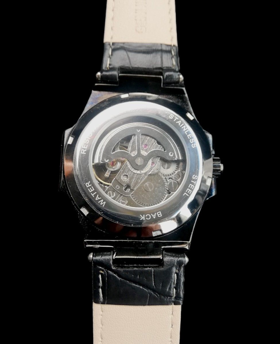【LONGLUX】メンズ 腕時計  自動巻き ノーチラス  スクエア   本革   スケルトン  ステンレススティール