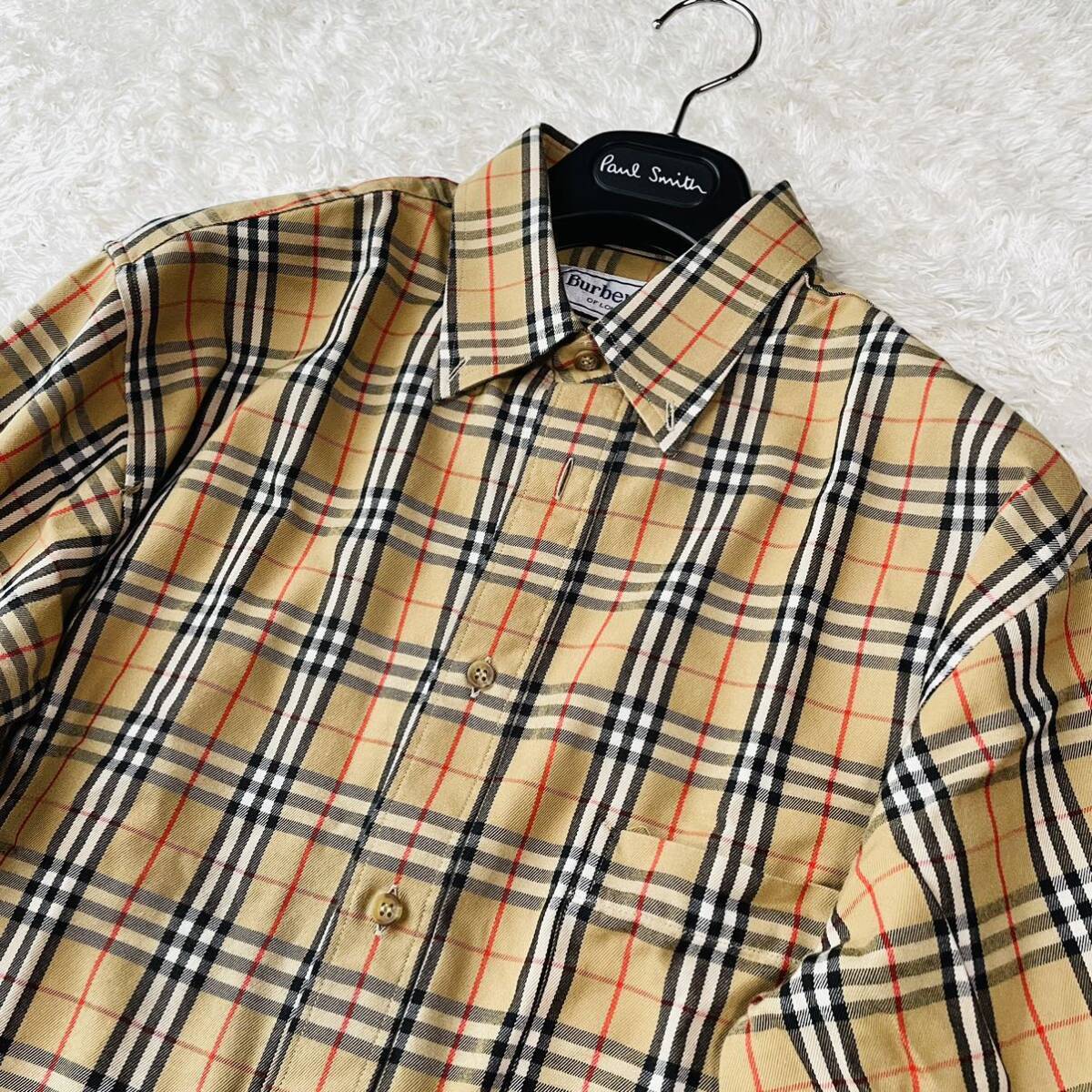 極美品！バーバリー『抜群の存在感』BURBERRY 長袖シャツ ジャケット L〜XLサイズ ノバチェック コットン 綿100% ベージュ フランス製の画像3