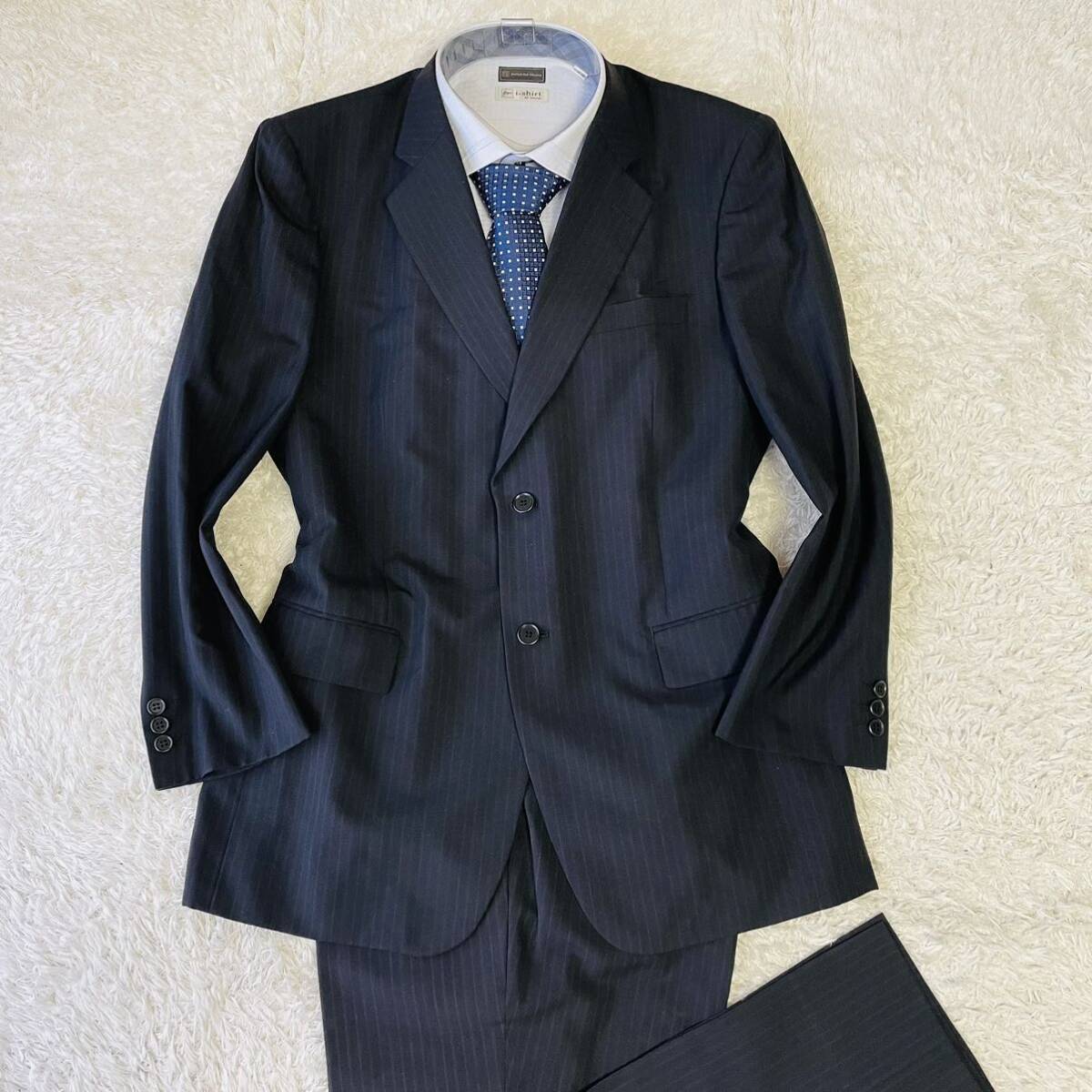 希少サイズ！SALARIATO スーツ セットアップ テーラードジャケット 『存在感大』AB6 Lサイズ ウール ストライプ 背抜き ブラック 黒 _画像6