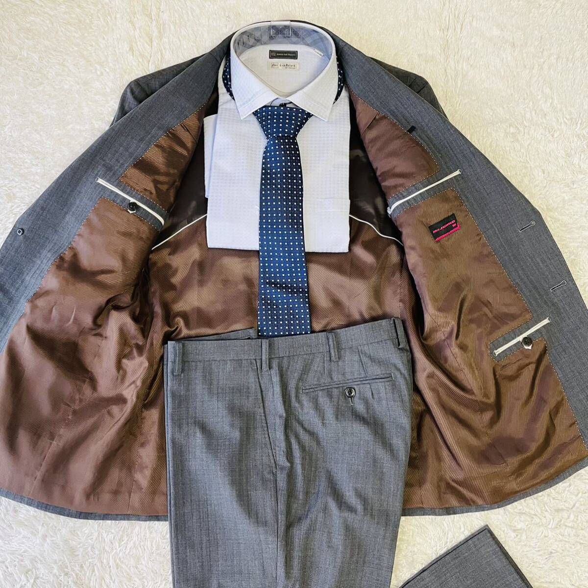 希少サイズ！MR.JUNKO スーツ セットアップ 『圧倒的存在感』テーラードジャケット Lサイズ A B6 ウール ストライプ チャコールグレーの画像2