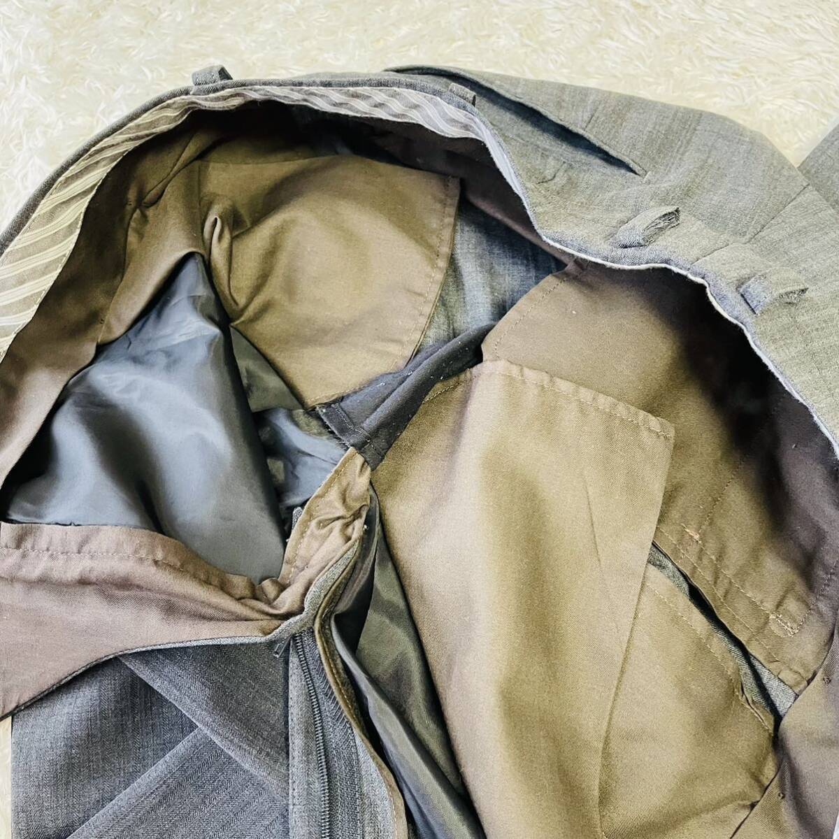 希少サイズ！MR.JUNKO スーツ セットアップ 『圧倒的存在感』テーラードジャケット Lサイズ A B6 ウール ストライプ チャコールグレー_画像9