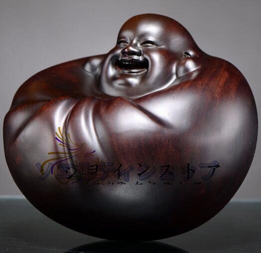 黒檀木 木彫り弥勒仏像の置物 仏教工芸品 約8cm_画像3