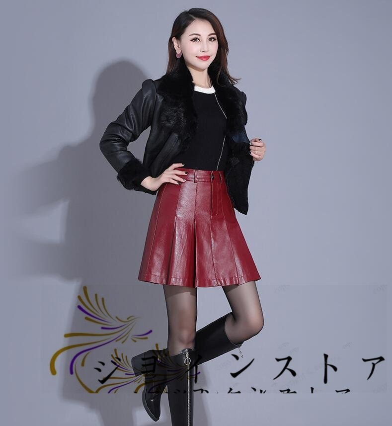  new arrival short skirt lady's PU skirt mini height high waist A line skirt PU leather pleated skirt OL commuting PU skirt 