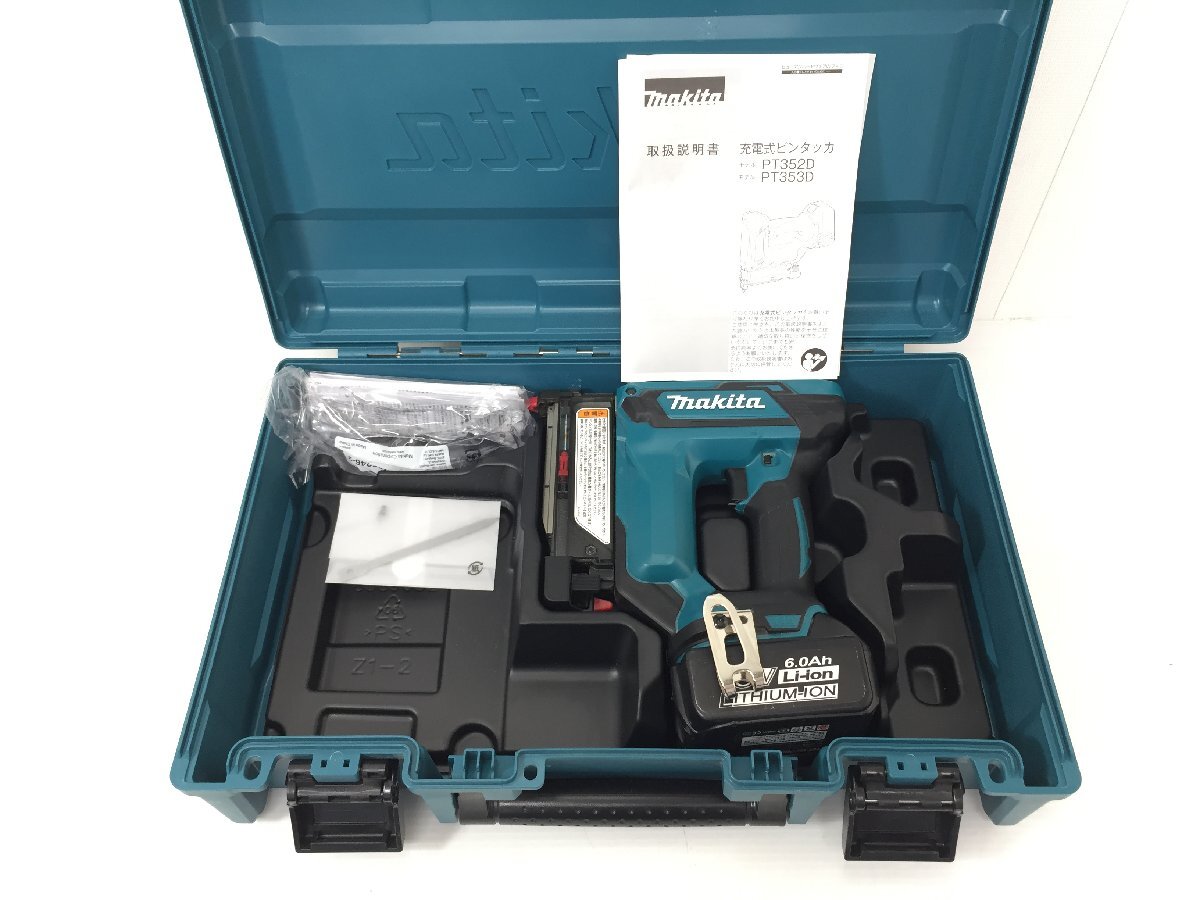 ●【美品】makita マキタ PT353DZK 充電式 ピンタッカ 18V 6.0Ah 互換バッテリ ケース付き【20416122】_画像1