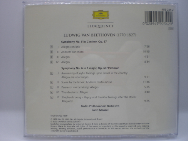 1CD　ベートーヴェン：交響曲第5・6番　ロリン・マゼール/ベルリン・フィル　1958・60年　輸入盤　倉1_画像2