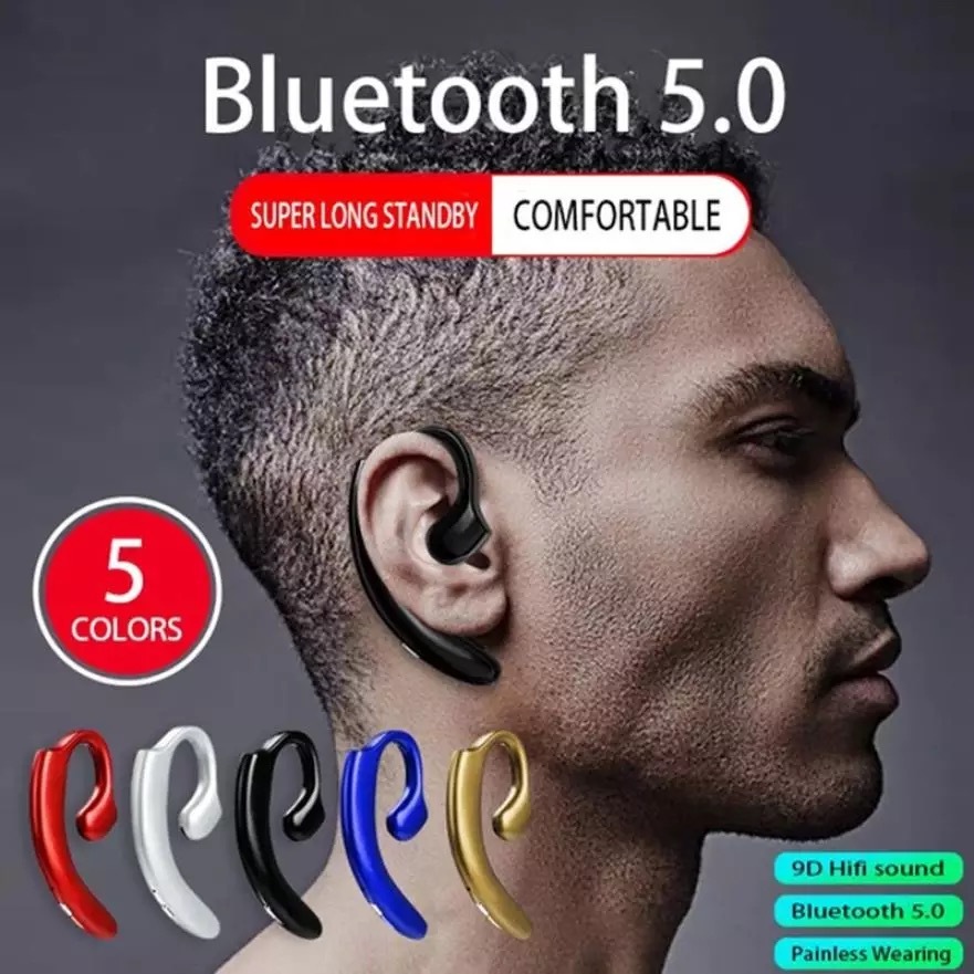Bluetooth　イヤホン　ワイヤレスイヤホン 耳掛け型　光沢　スピーカー　イヤフォン イヤホンマイク 片耳　ブラック_画像2