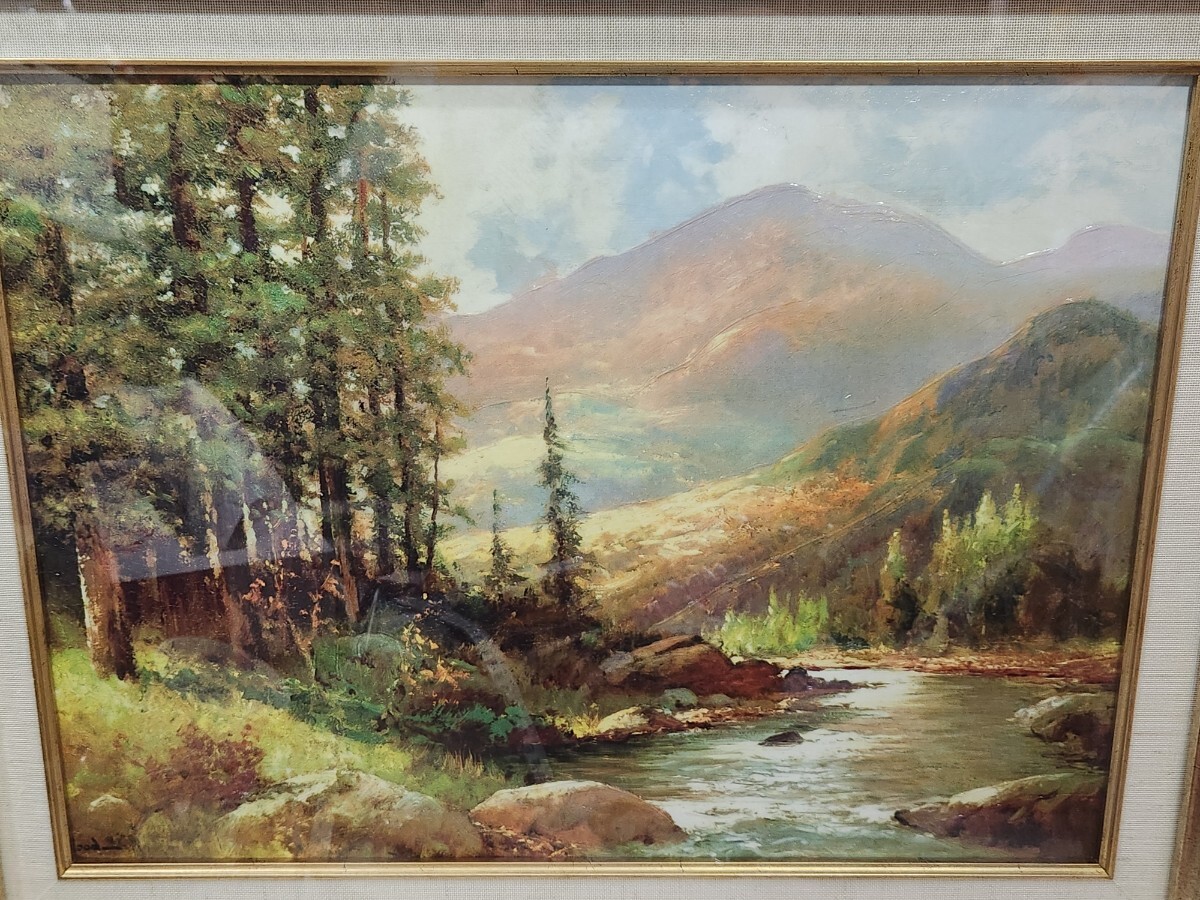 ロバートウッド　山と川の風景　複製画　額装　印刷物_画像2