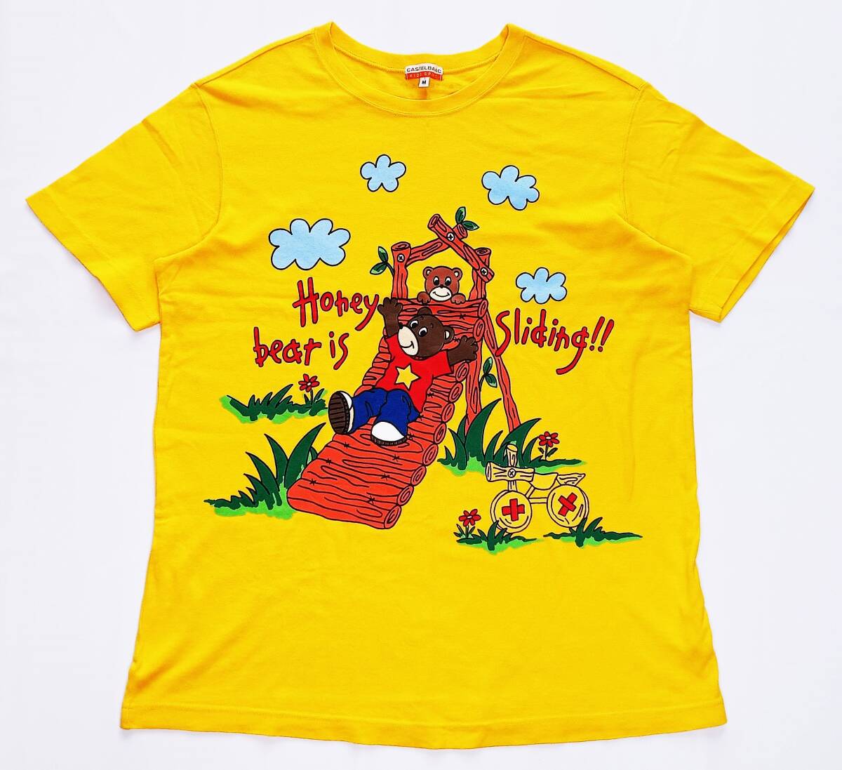 CASTELBAJAC カステルバジャック Honey bear is Sliding キャラクター Tシャツ(ダークイエロー M-L相当)_画像1