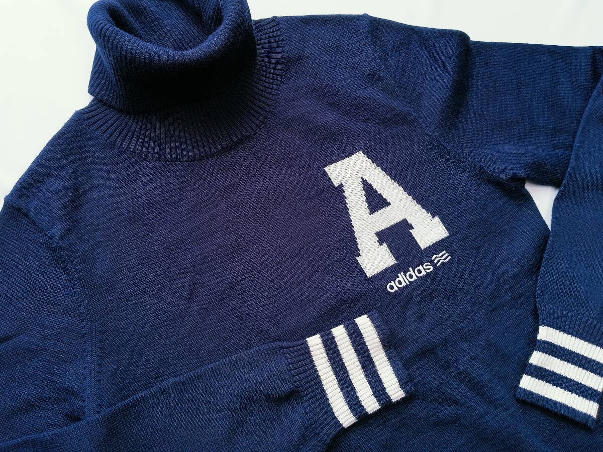 adidas GOLF アディダスゴルフ ワンポイントロゴ 薄手 ハイネック ウール混セーター(紺 M相当)テーラーメイドの画像2