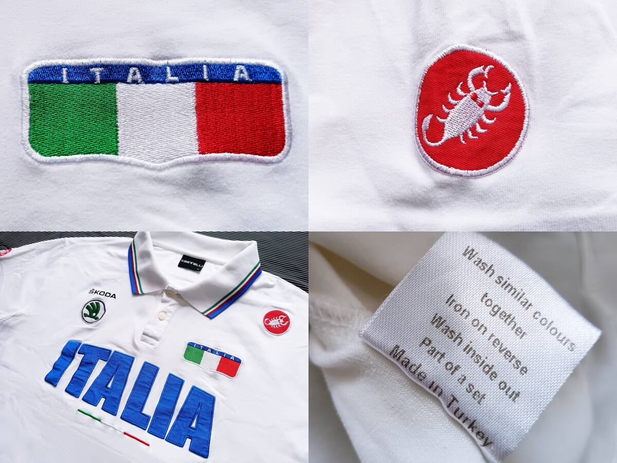 トルコ製！castelli/CASTELLI カステリ オール刺繍 ITALIA 半袖ポロシャツ(白XL相当)_画像10