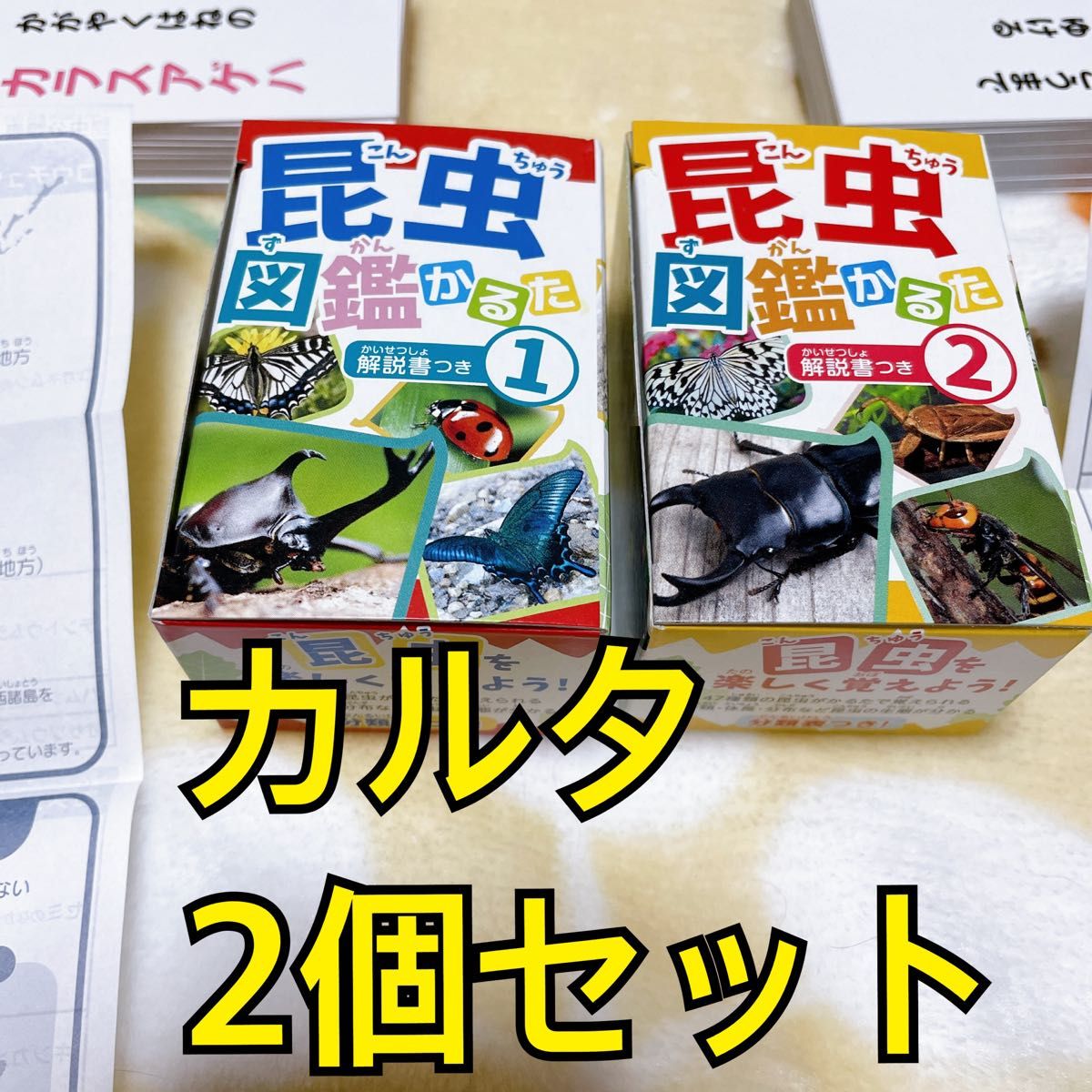 昆虫図鑑かるた①② 2個セット　新品　未使用　解説書付　百人一首かるた 昆虫