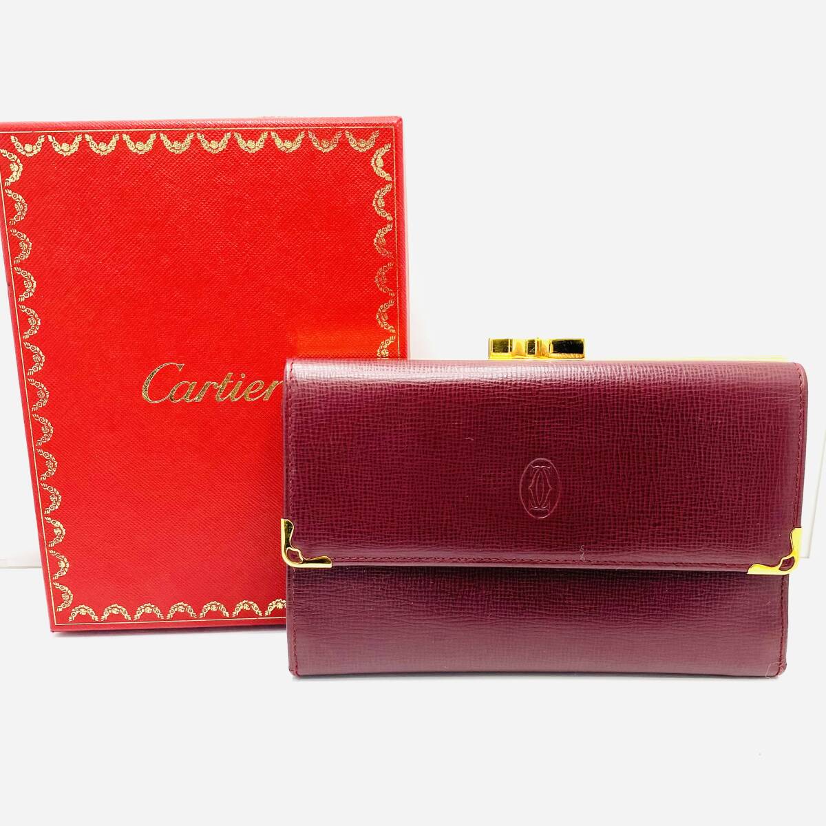 未使用品 Cartier カルティエ マストライン レザー財布 ボルドー ヴィンテージ がま口 折り財布 箱付き