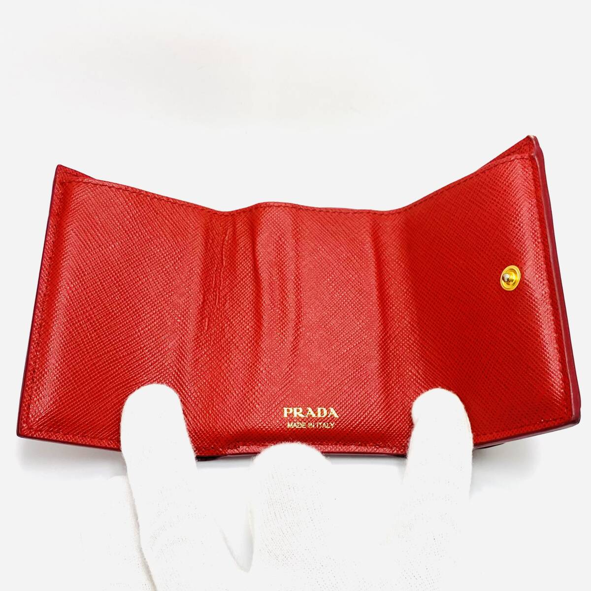 PRADA プラダ サフィアーノ コンパクトウォレット 1MH021 三つ折り財布 レザー 赤 レッド 箱付き_画像8