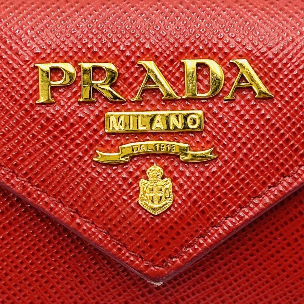 PRADA プラダ サフィアーノ コンパクトウォレット 1MH021 三つ折り財布 レザー 赤 レッド 箱付き_画像4