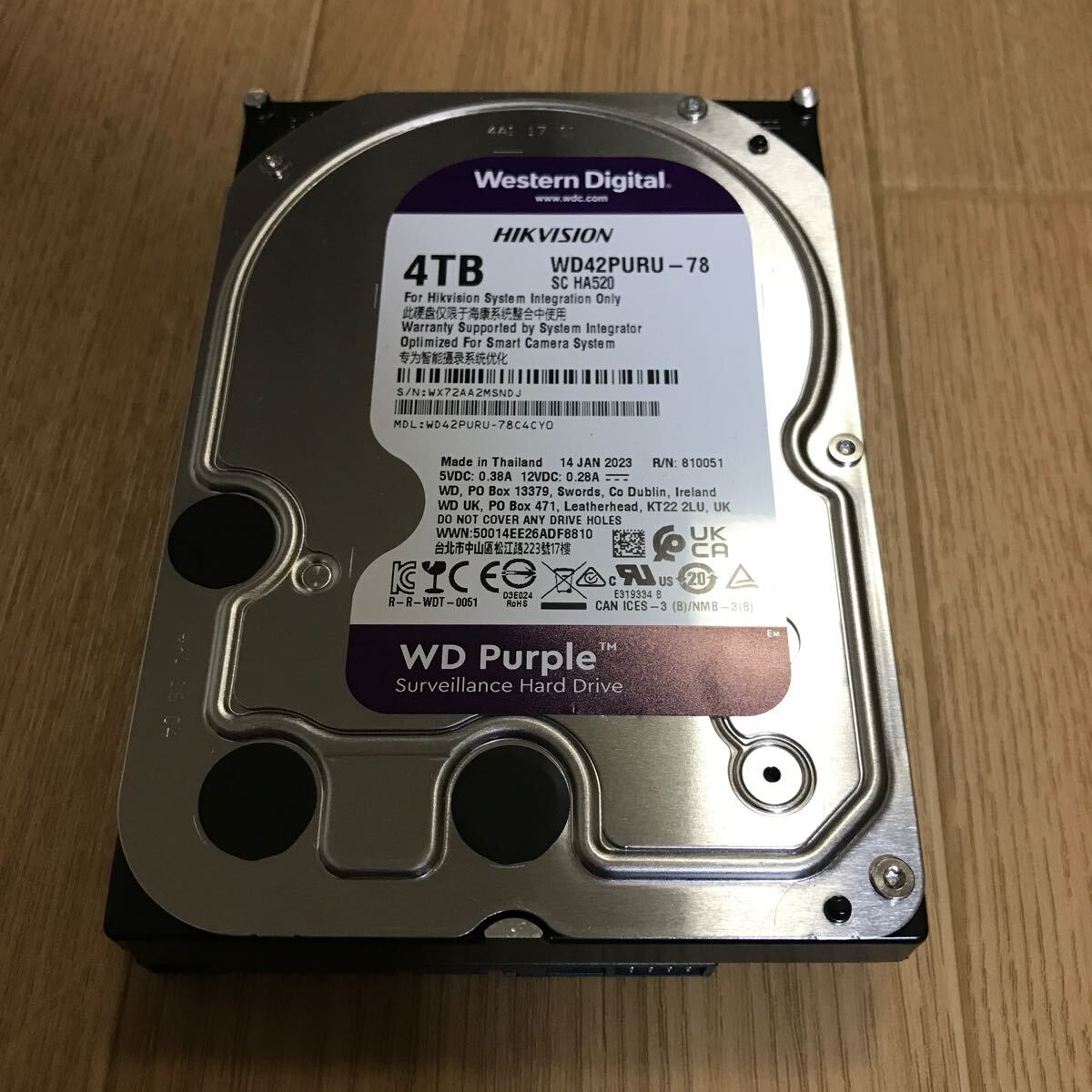 ★送料無料★Western Digital WD Purple 4TB SATA HDD WD42PURU 使用0時間 3.5インチ の画像1