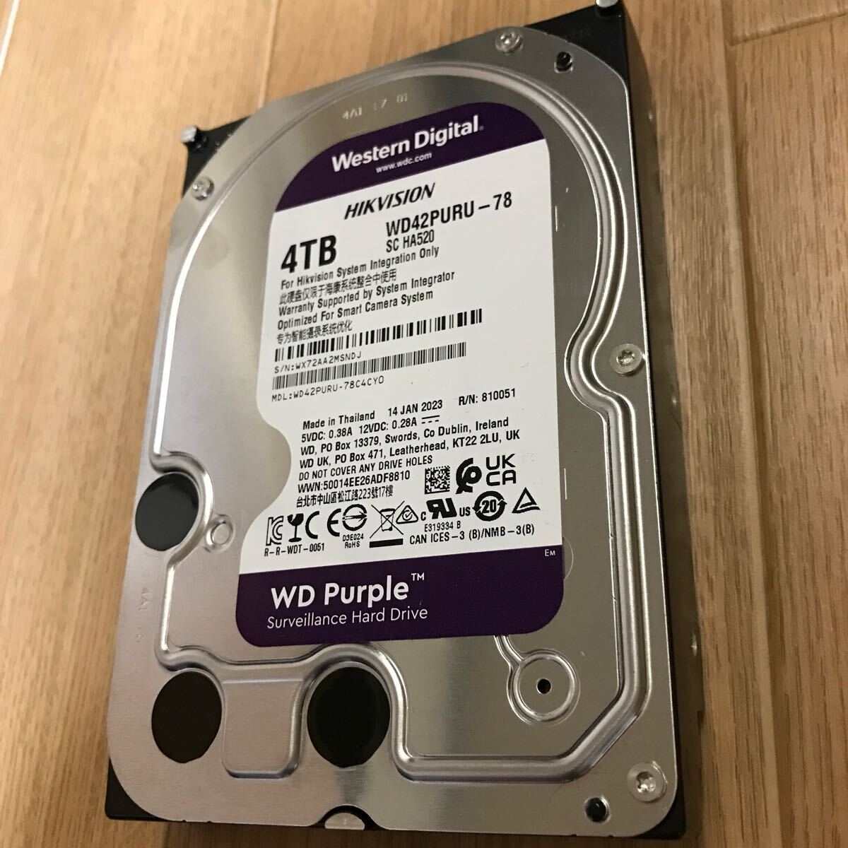 ★送料無料★Western Digital WD Purple 4TB SATA HDD WD42PURU 使用0時間 3.5インチ の画像2
