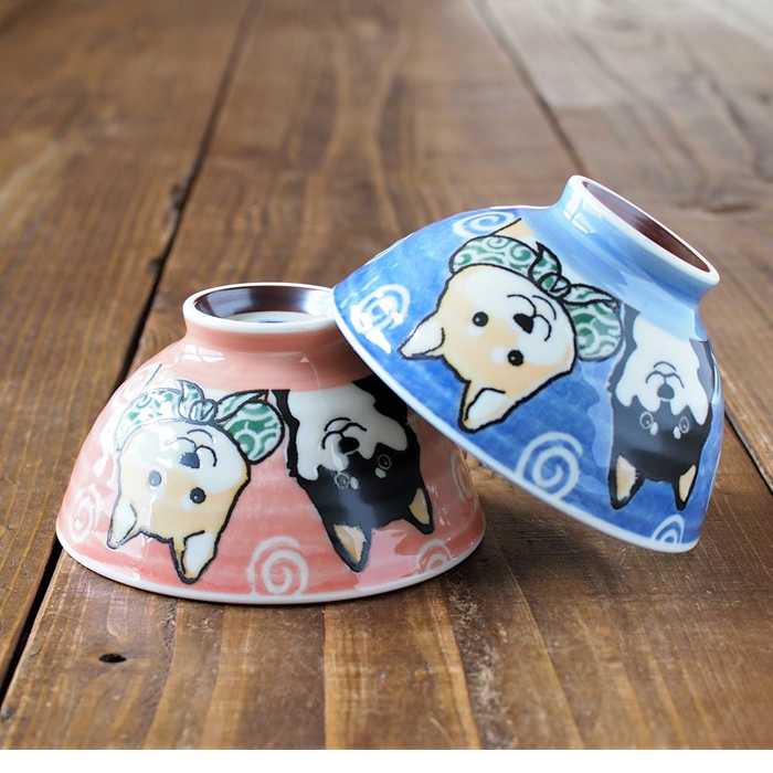 【柴犬】 茶碗 飯碗 [日本製 美濃焼] 　ブルー2個　　_画像1
