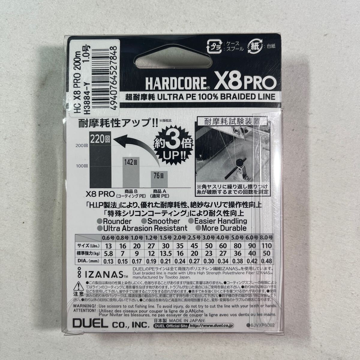 DUEL (デュエル) HARDCORE (ハードコア) PEライン 1号 HARDCORE X8 PRO 200m イエロー H3884-Y【新品未使用品】N8983