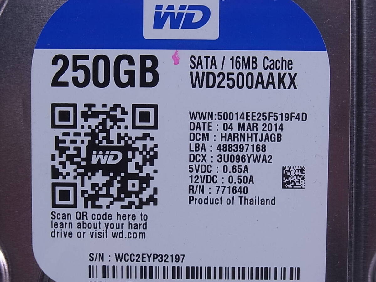 ◎N/419●ウェスタンデジタル☆Western Digital☆3.5インチHDD(ハードディスク)☆250GB SATA600 7200rpm☆WD2500AAKX☆中古品_画像2