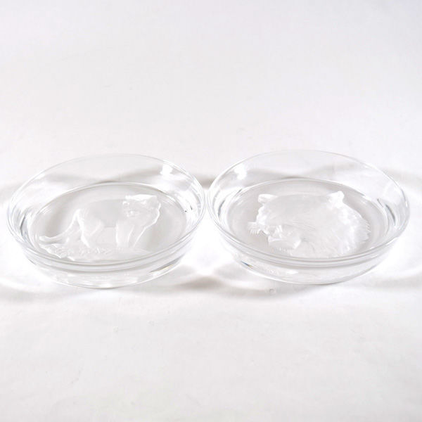 ★ HOYA ガラス HOYA 虎レリーフ クリスタル飾皿(2枚組) (0220446780)の画像2
