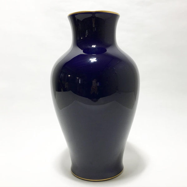■ OKURA 大倉陶園 花瓶 花器 フラワーベース 金彩 瑠璃 ルリ (0990013308)_画像1
