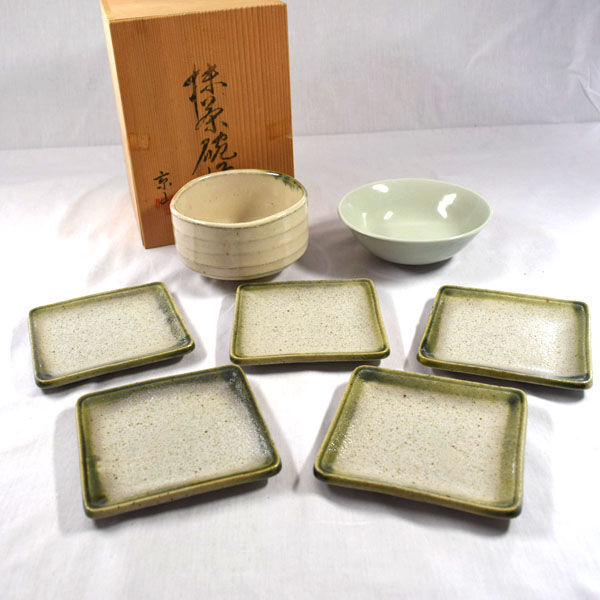 ★ 京焼 京山作 和食器 京焼 京山作 抹茶碗揃(平茶碗・抹茶碗・菓子皿5) (0220413370)_画像1