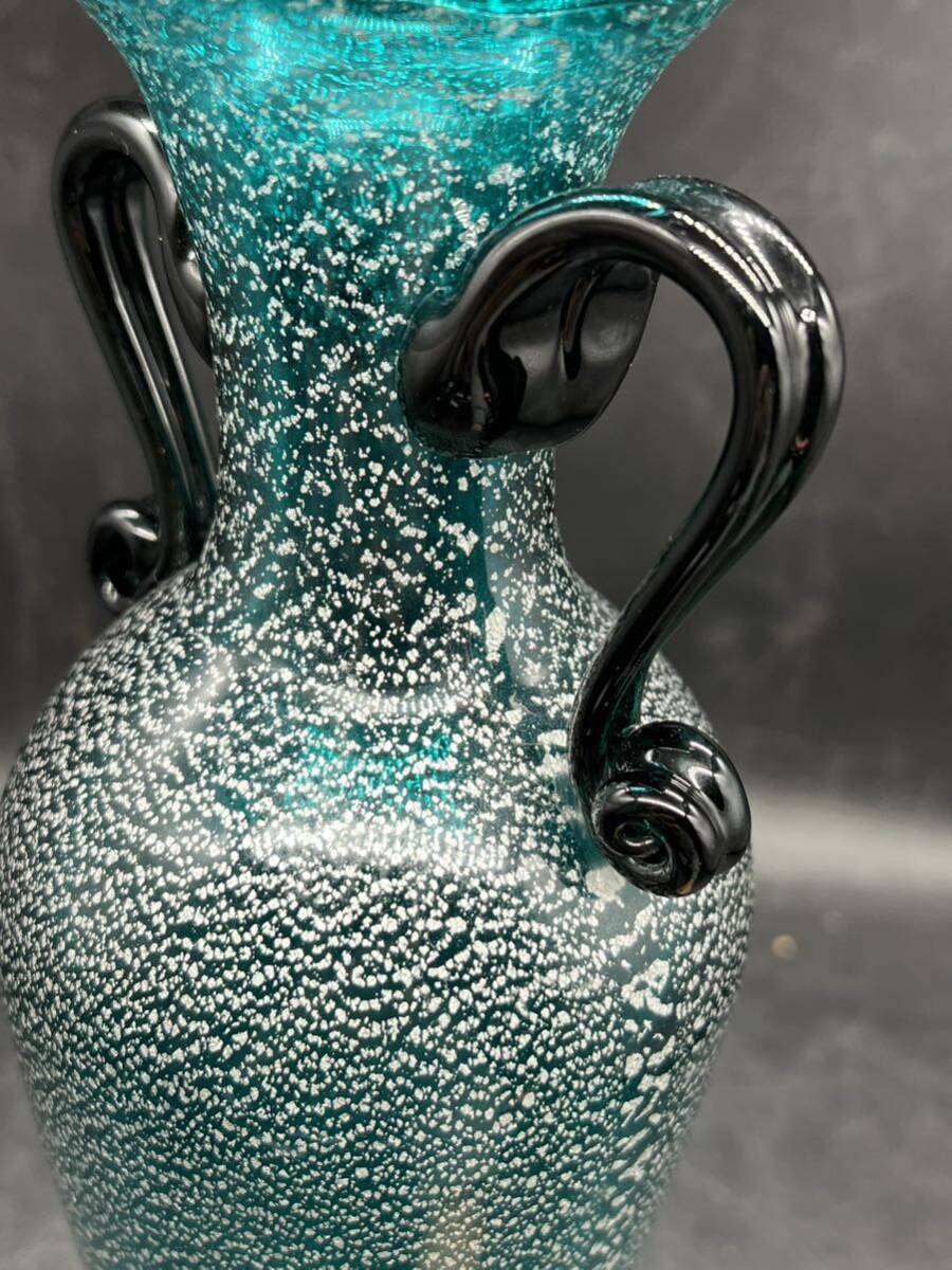 p040422 岩田久利 双耳飾 花瓶 ガラス工芸品 花瓶壺 インテリア美術 フラワーベース 花器 の画像6
